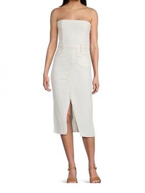 Gianni Bini Strapless Off White Midi Jean Dress with Pockets & Front Slit sz L